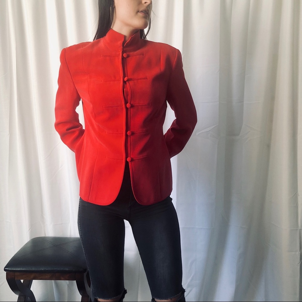 Magaschoni True Red Silk Military Blazer 10